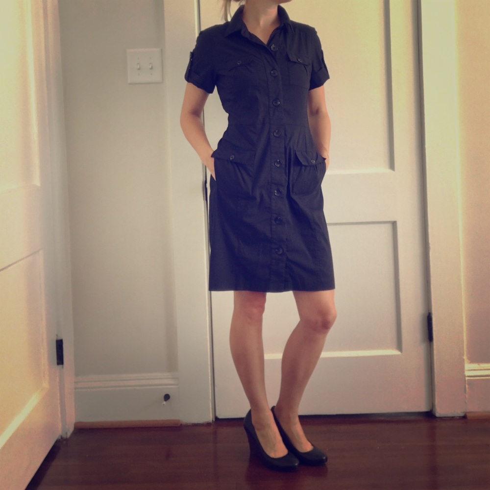 Banana Republic Dark Gray Button-Down Dress